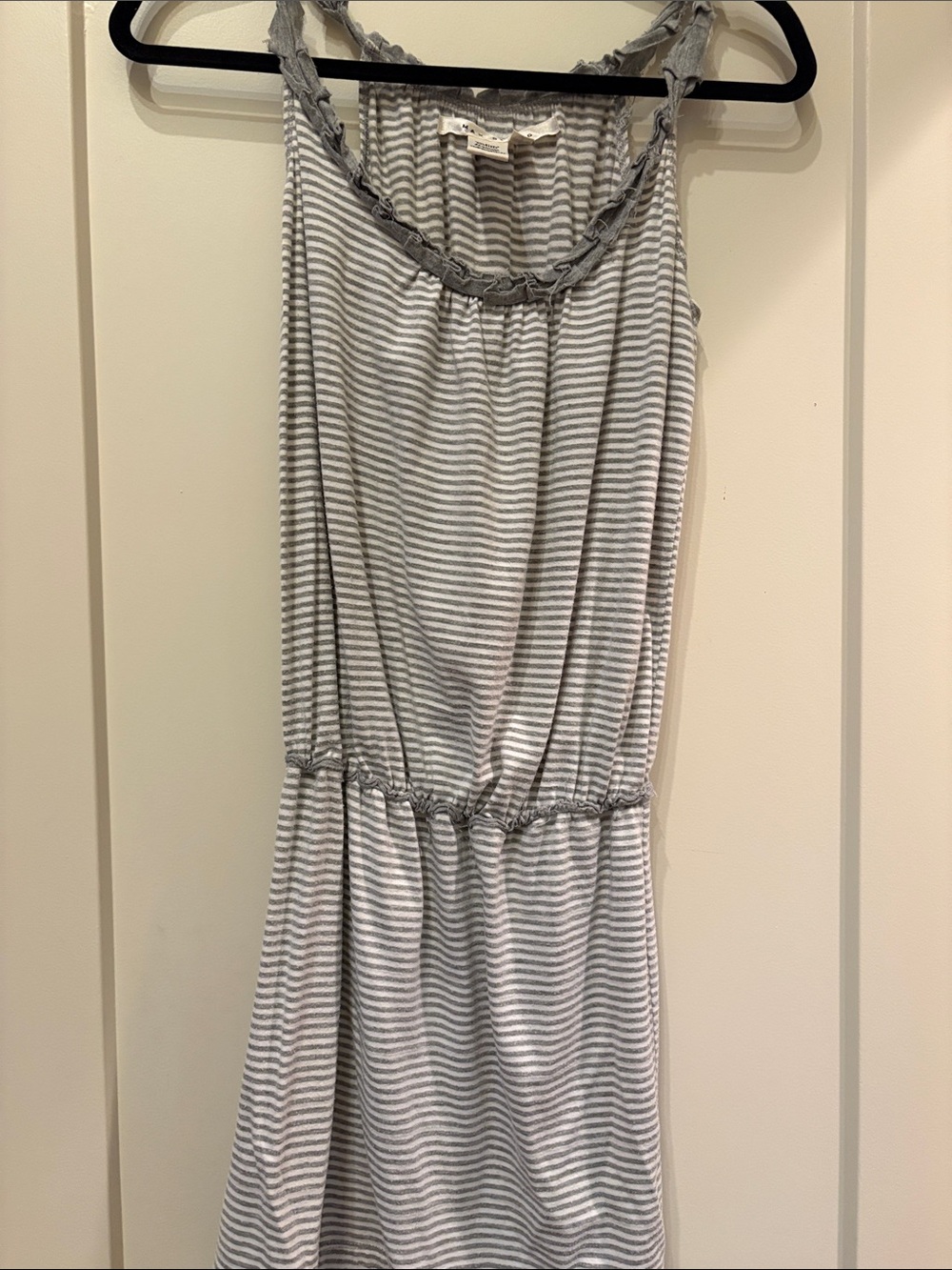 Max Studio Striped Sleeveless Mini Dress in Light Gray and White